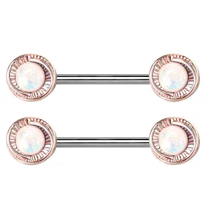 14G White Opalite Grain Rose Gold Nipple Ring Barbell