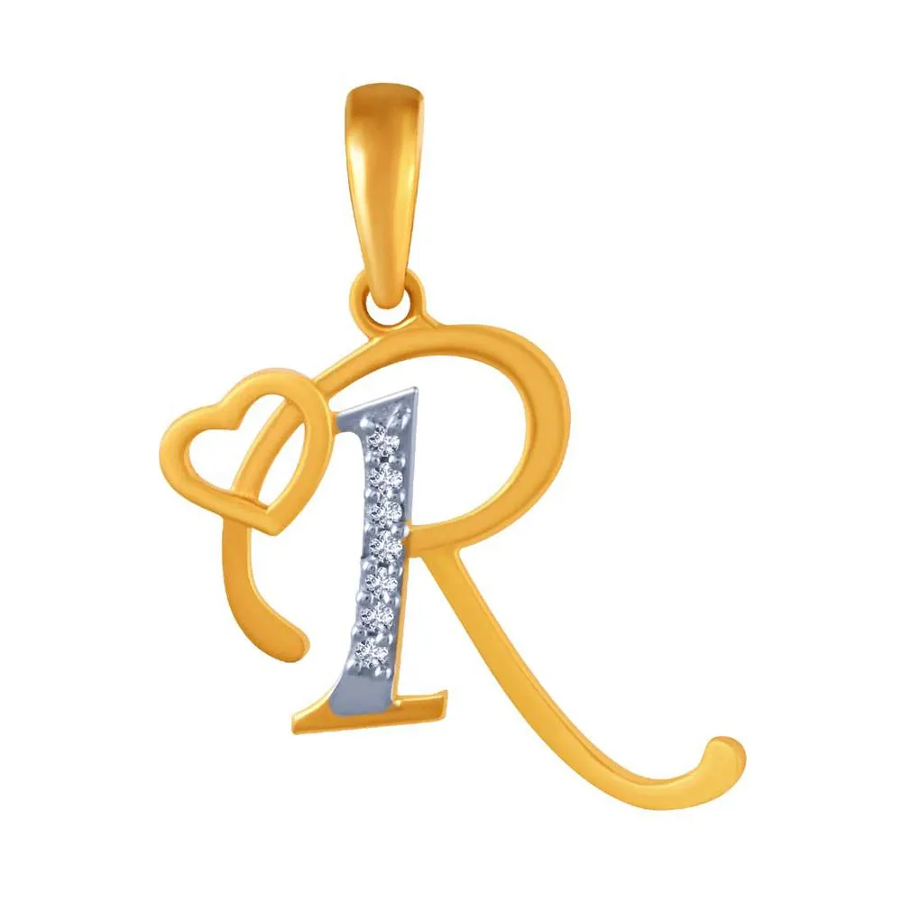 14k 'r' Letter With Heart Gold Pendent