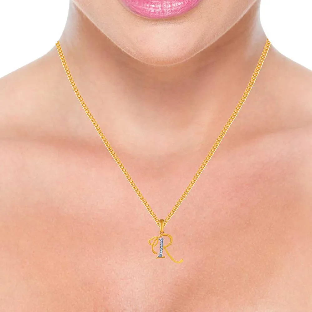 14k 'r' Letter With Heart Gold Pendent