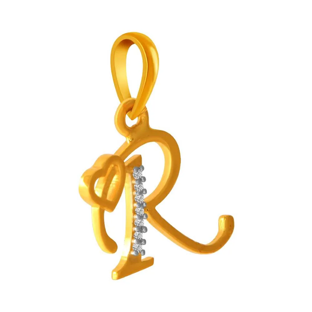 14k 'r' Letter With Heart Gold Pendent