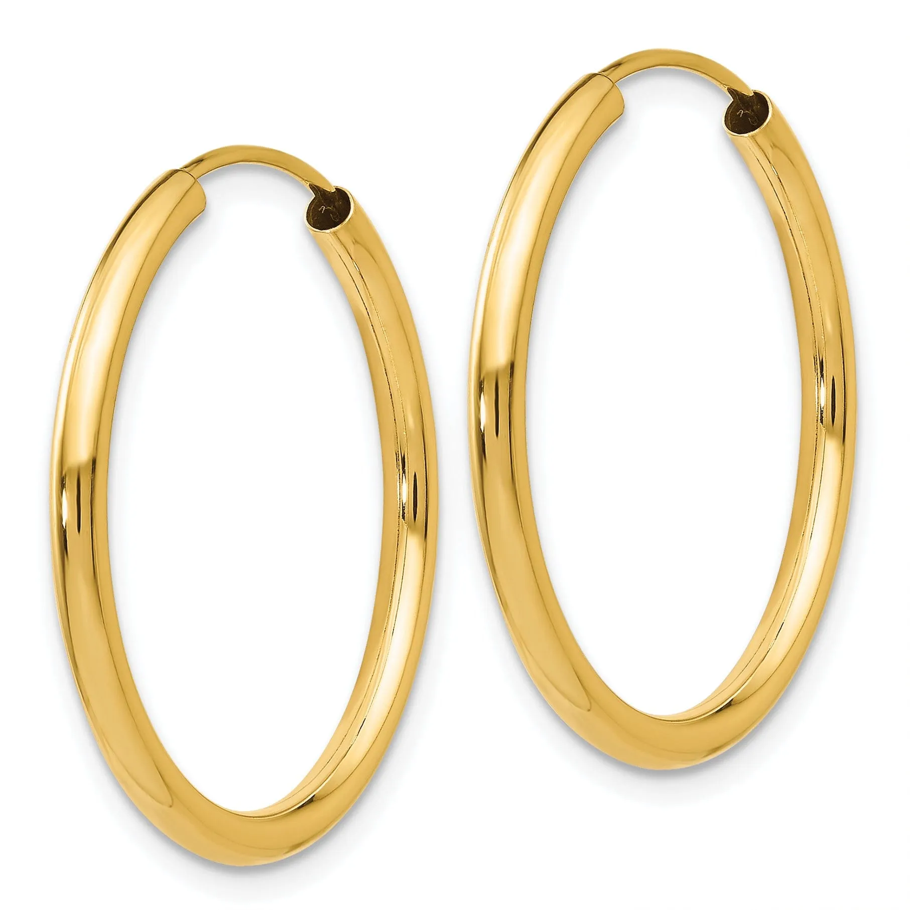 14k Yellow Gold Polished Endless Hoops 2mm x 25mm