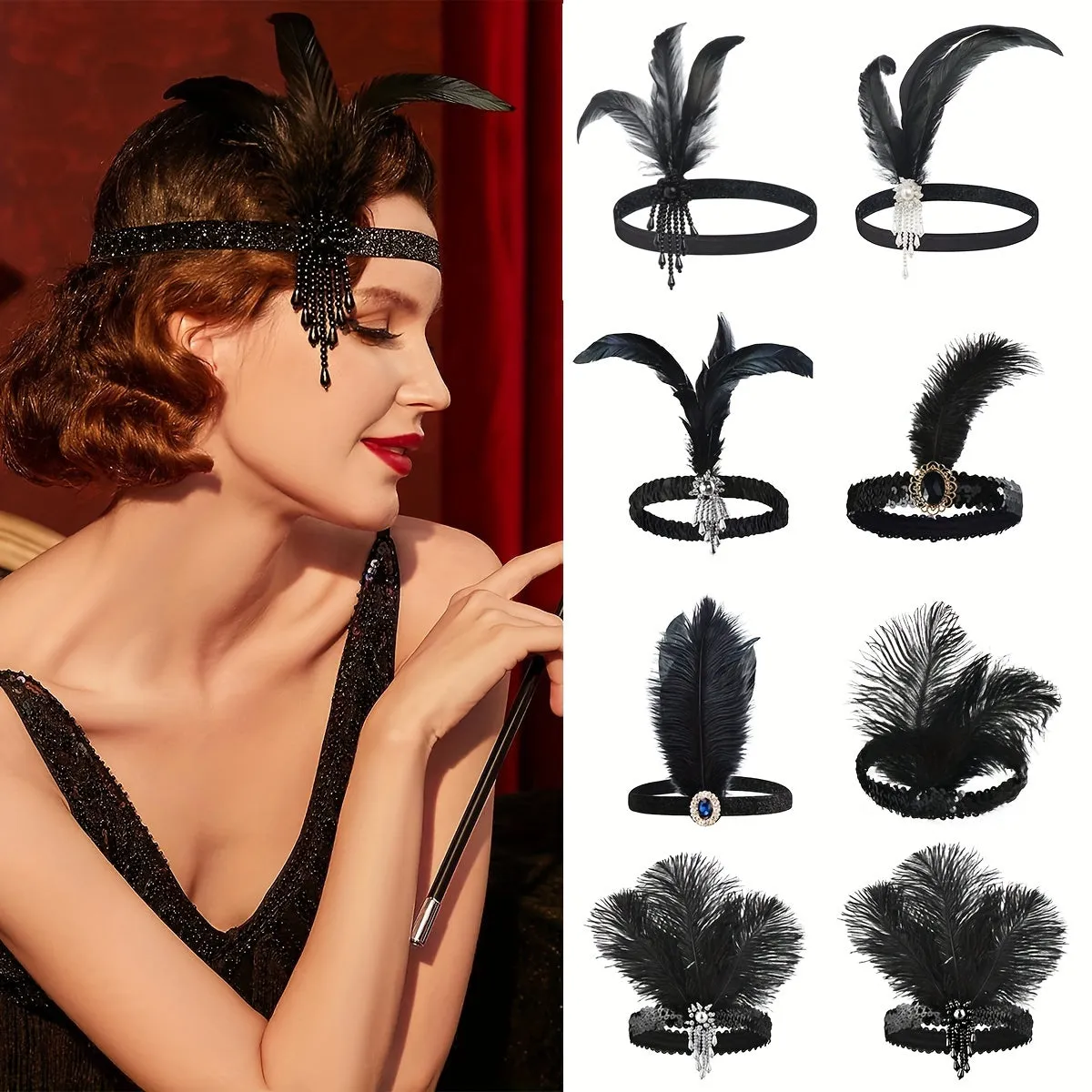 1920s Gatsby Style Faux Feather Headband for Womens Parties