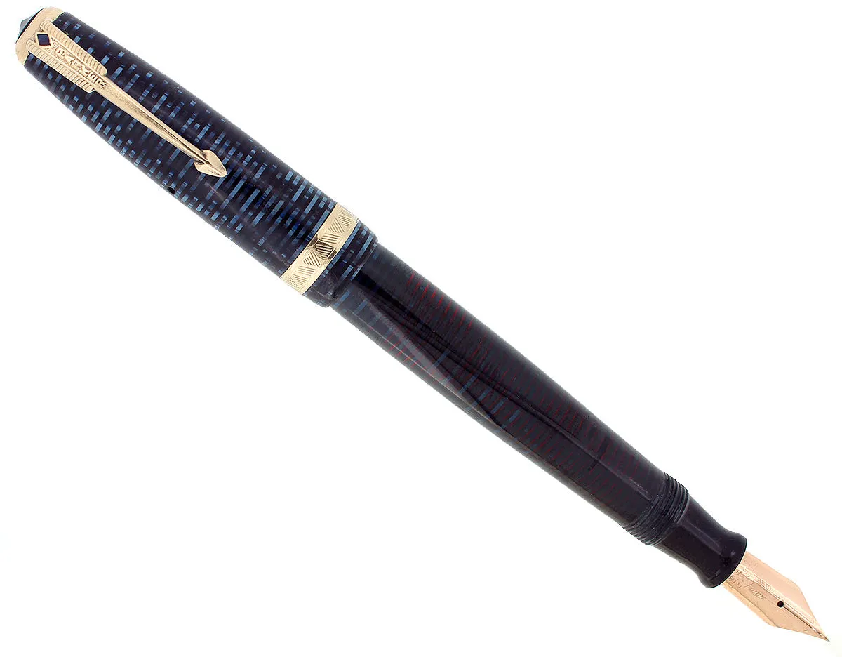 1944 PARKER VACUMATIC MAJOR AZURE BLUE PEARL FOUNTAIN PEN RESTORED