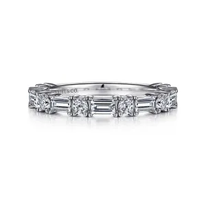 Aggie - 14K White Gold Baguette and Round Diamond Anniversary Band - 0.95 ct