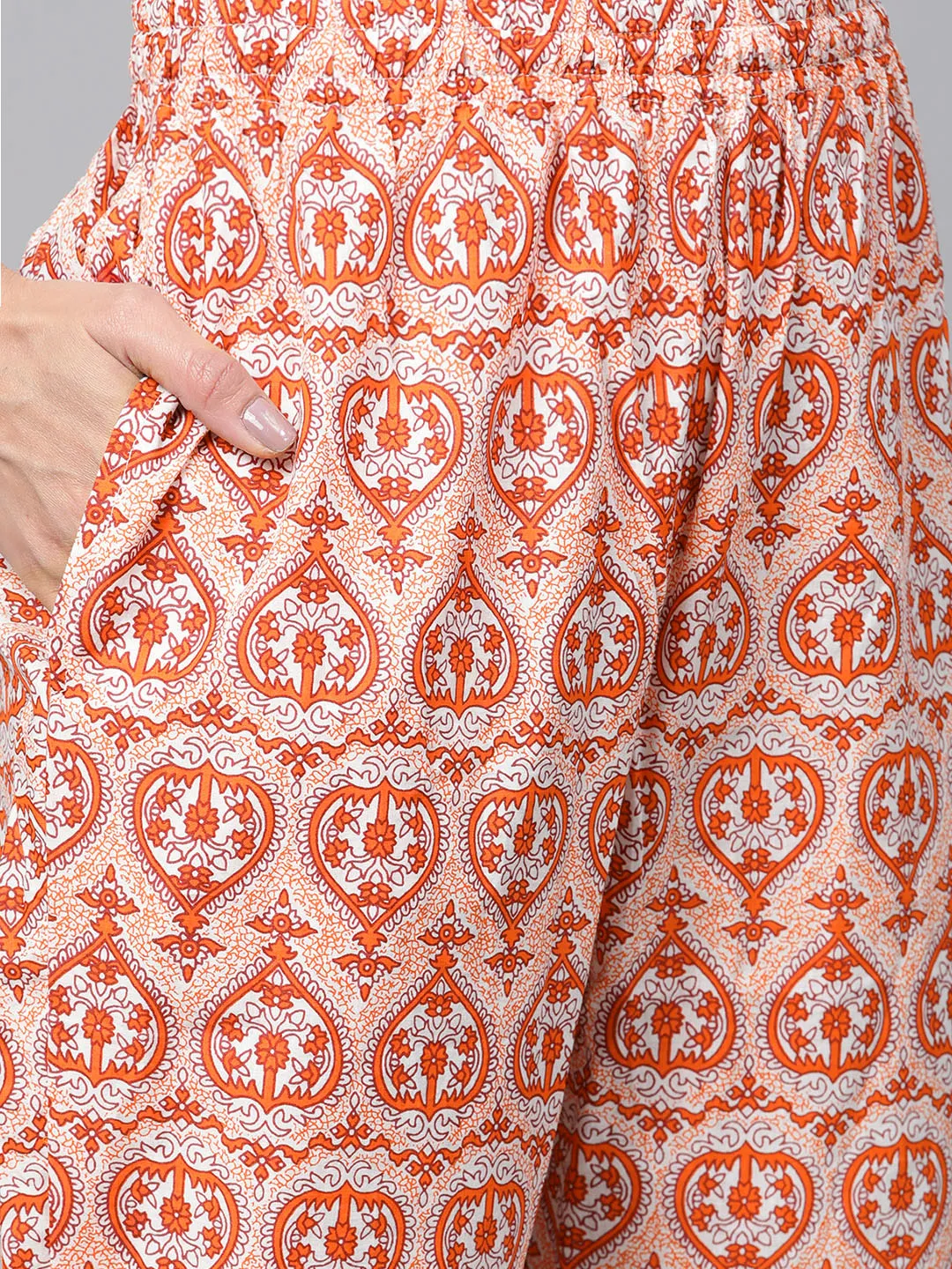 Anubhutee Women Orange  White Pure Cotton Printed Night suit