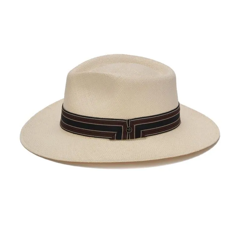 Austral White Panama Hat - The Irving with Brown and Navy Band