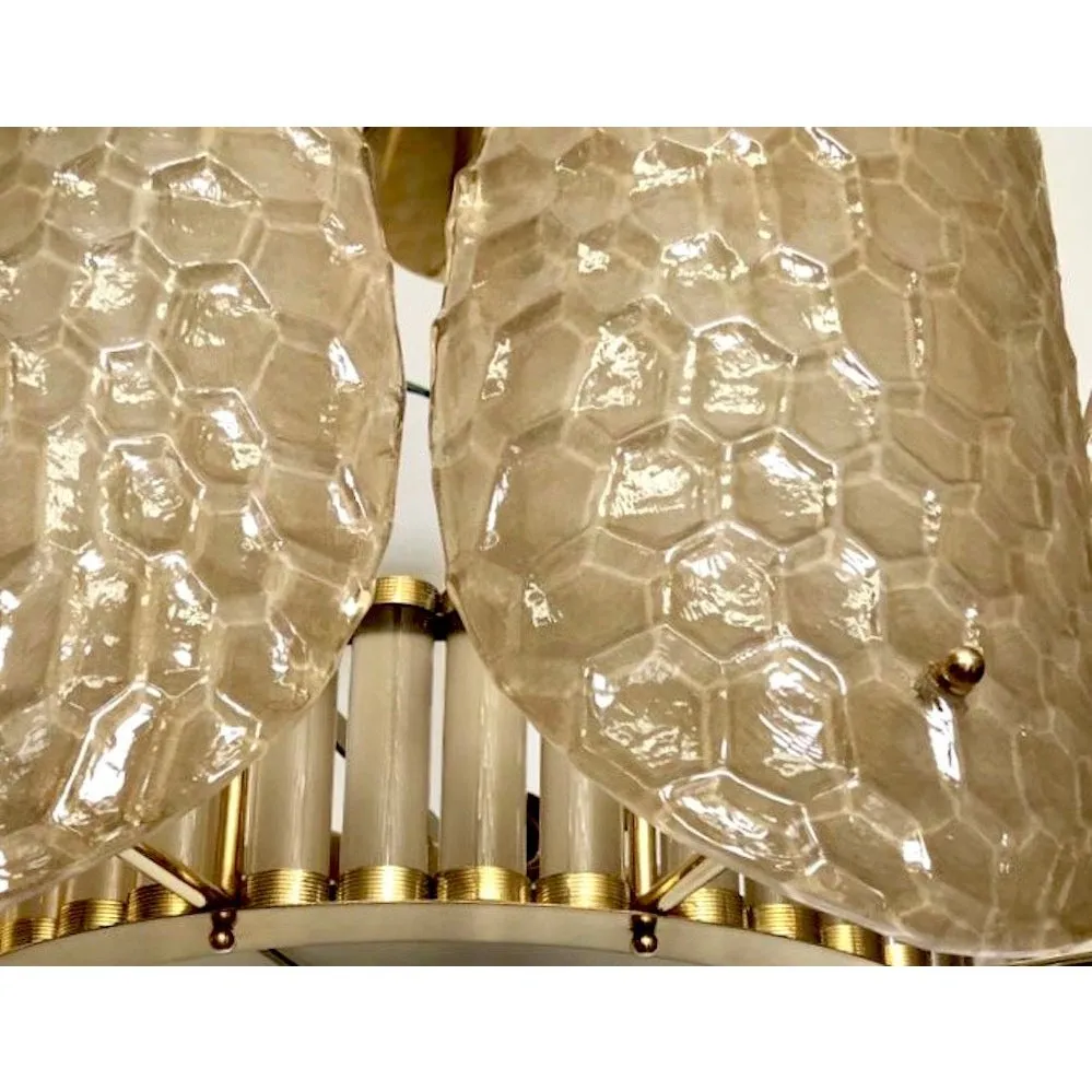 Bespoke Italian Crystal Smoked Taupe Murano Glass Brass Chandelier / Flushmount