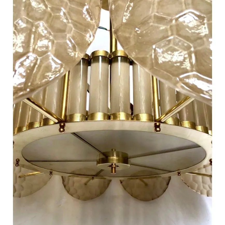 Bespoke Italian Crystal Smoked Taupe Murano Glass Brass Chandelier / Flushmount