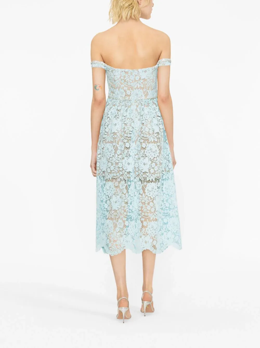 Blue Cord Lace Diamante Midi Dress