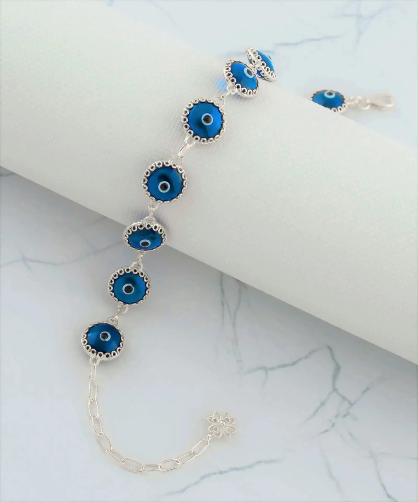 Blue Evil Eye Sterling Silver Bracelet - The Perfect Valentine's Gift, Protective Amulet, Fashion Accessory, Symbolic Gift