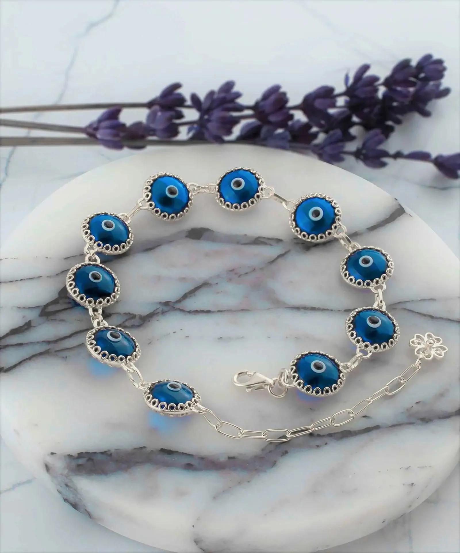 Blue Evil Eye Sterling Silver Bracelet - The Perfect Valentine's Gift, Protective Amulet, Fashion Accessory, Symbolic Gift