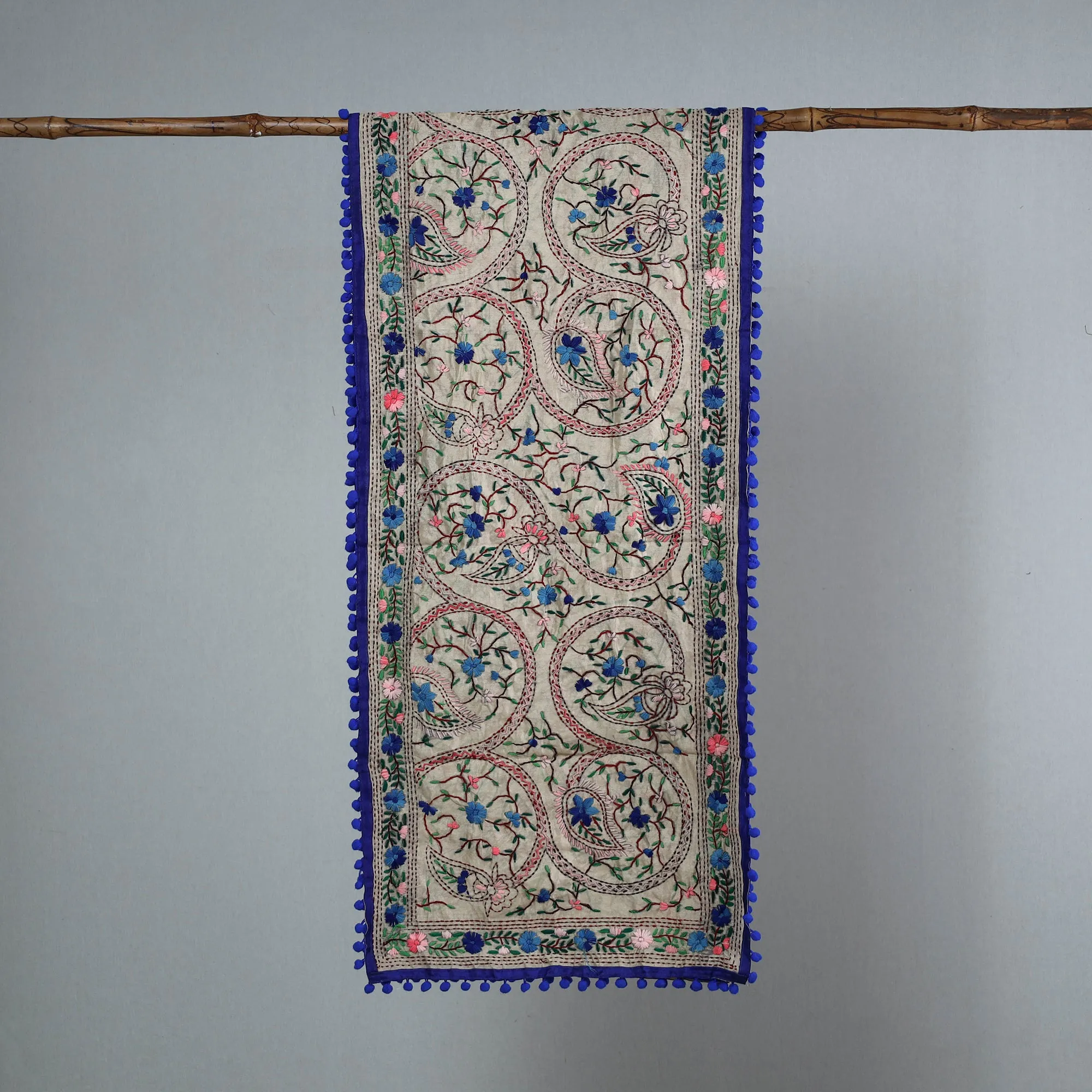 Blue - Ranihati Chanderi Silk Phulkari Embroidered Stole 44