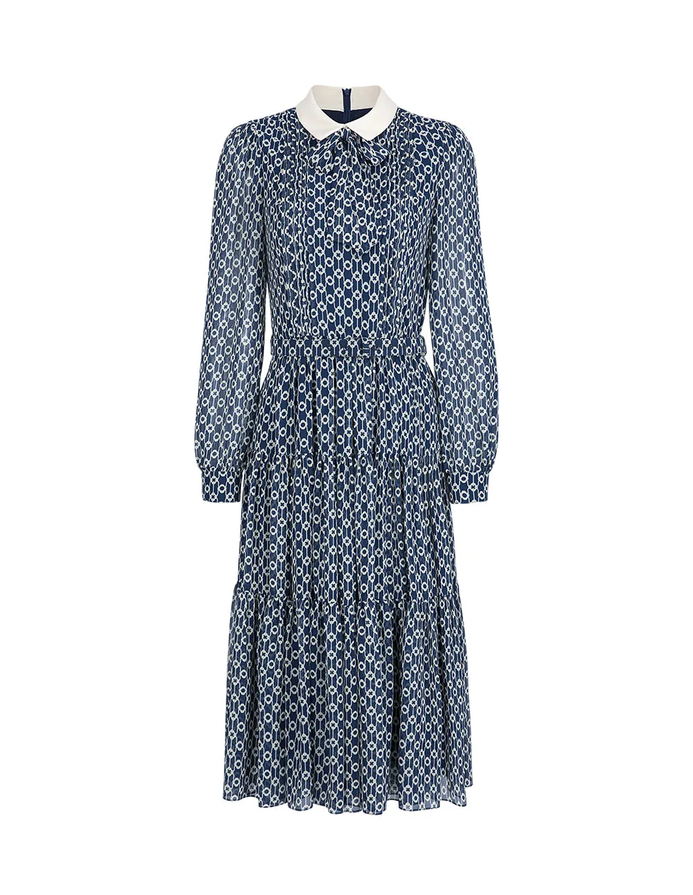 BORA AKSU Vintage Puff Sleeve Pleated Geometric Print Dress