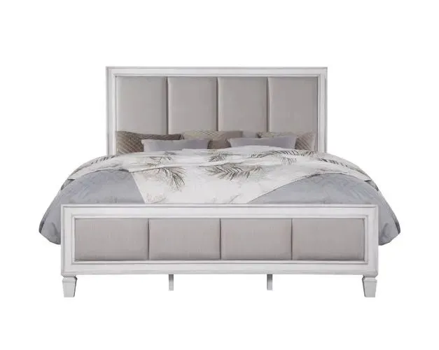 Branson Queen Bed, Gray Linen & White Finish