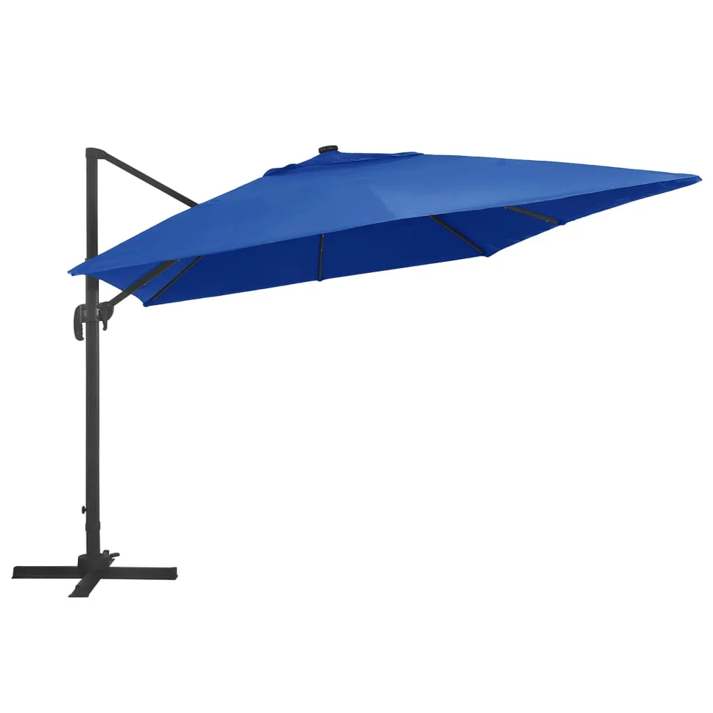 Cantilever Umbrella with LED Lights and Aluminium Pole 400x300 cm Azure blue