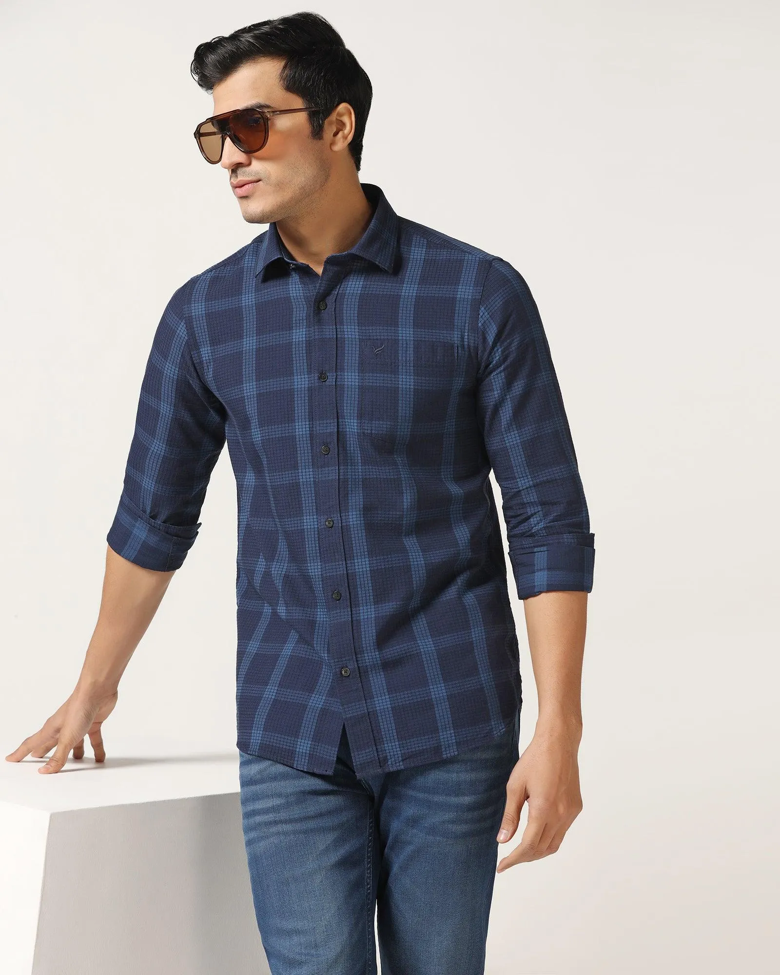 Casual Blue Check Shirt - Audrey