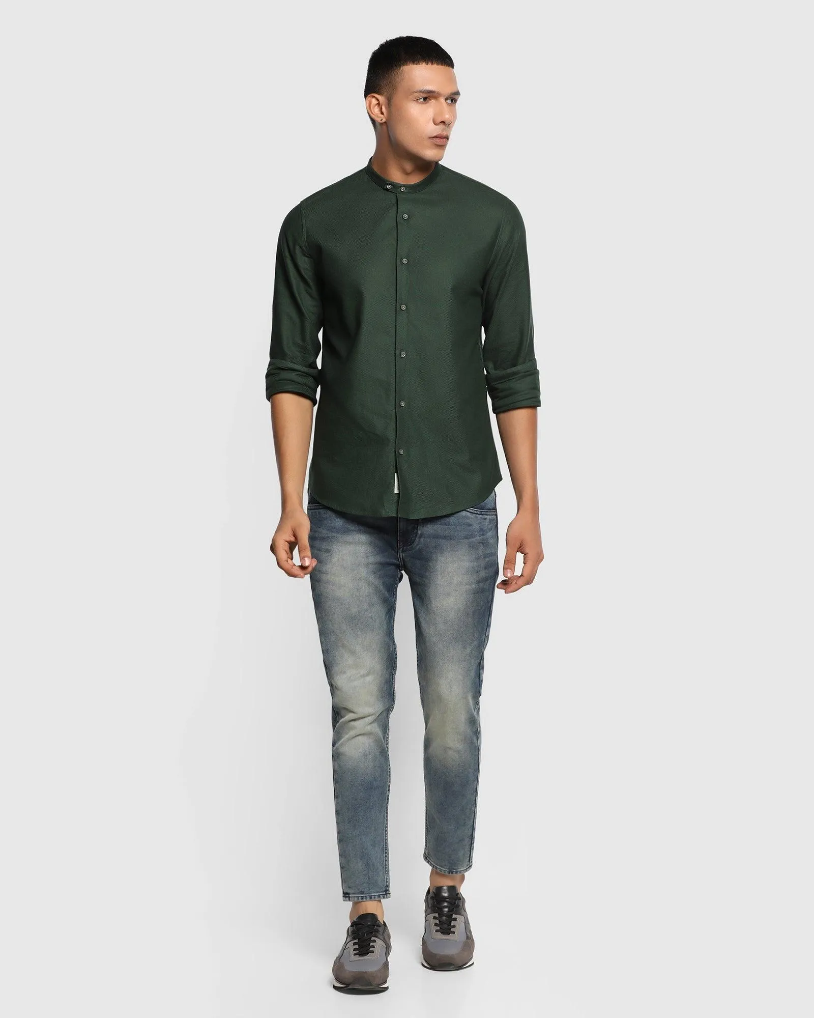 Casual Olive Textured Shirt - Myler