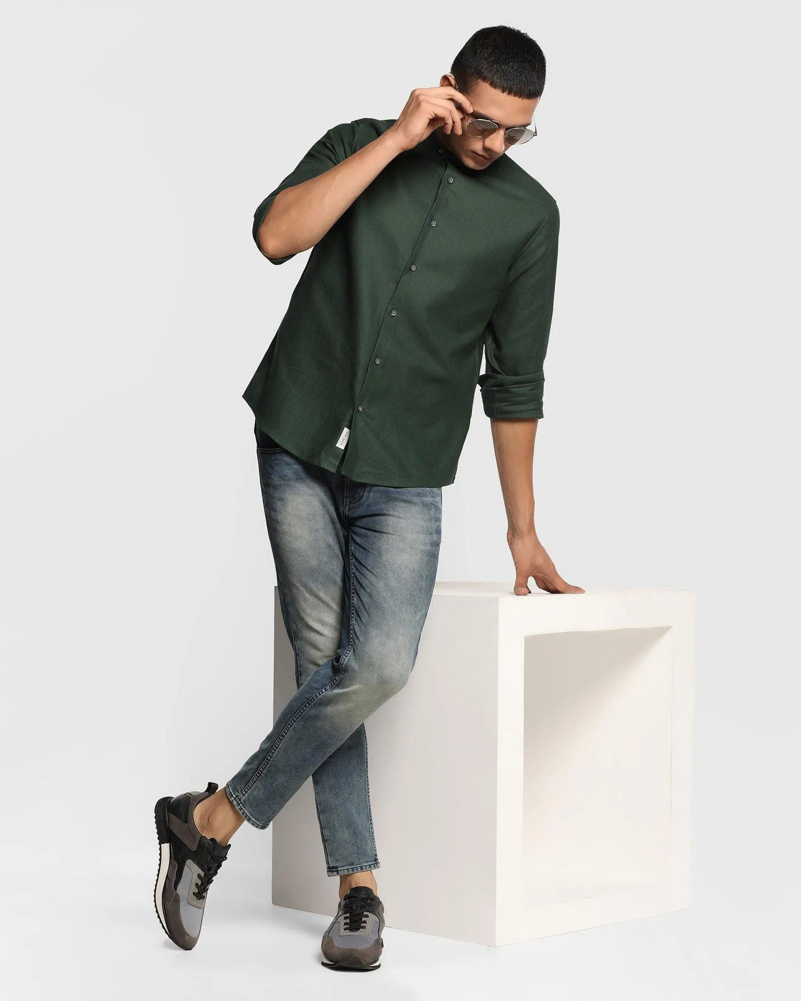 Casual Olive Textured Shirt - Myler