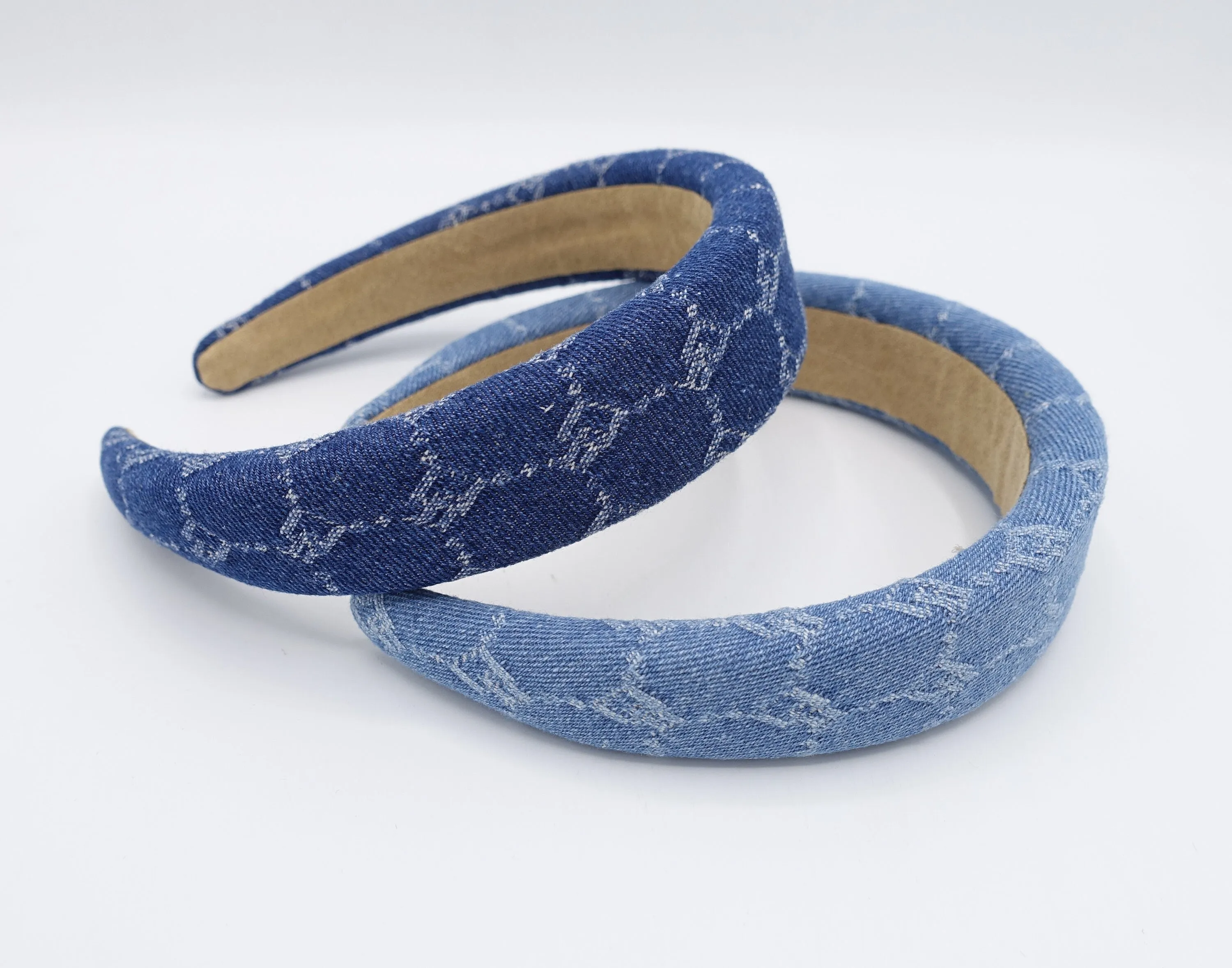 chain print denim padded headband casual cotton hairband for women