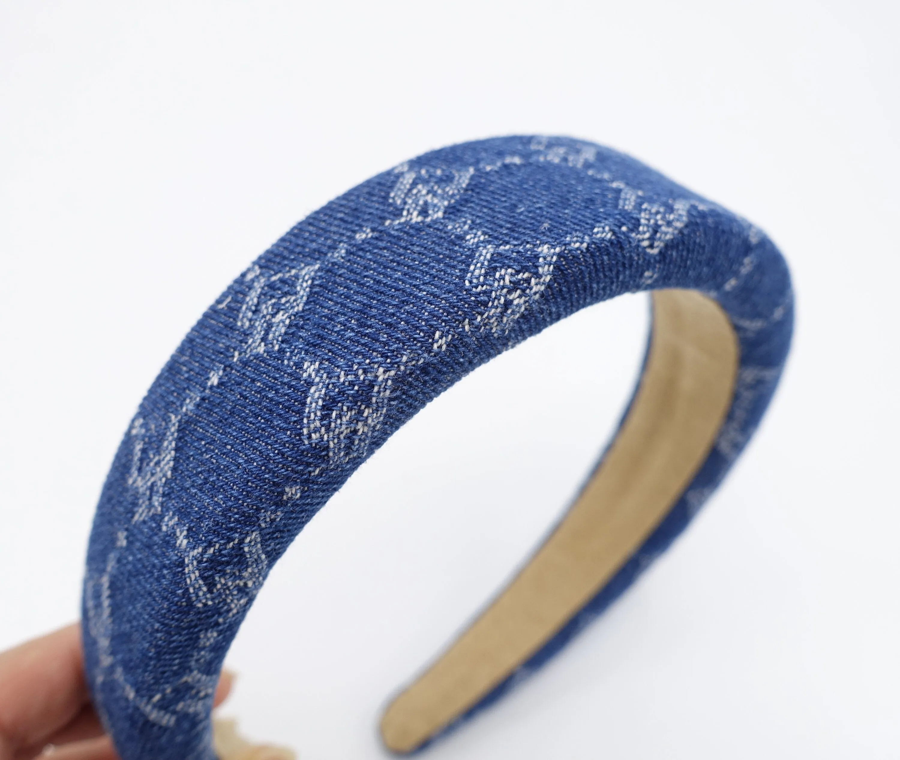 chain print denim padded headband casual cotton hairband for women