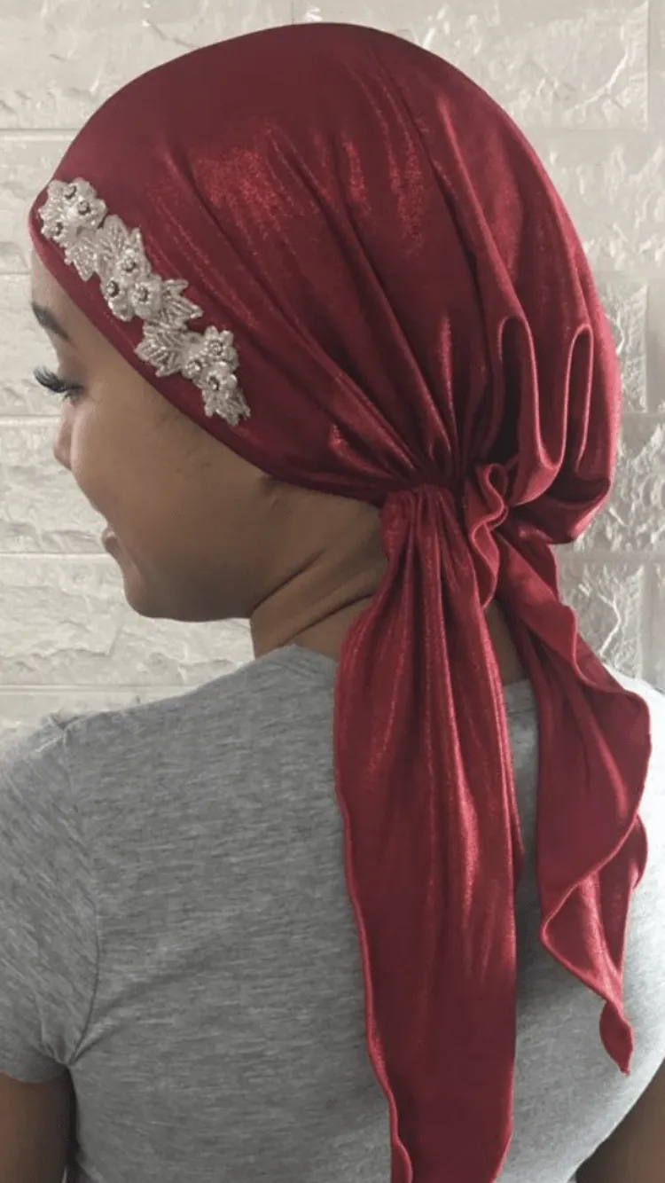 Christmas Gift Headwear | Red Sparkly Head Scarf Christmas Gift Box Bundle Of Three | Made in USA