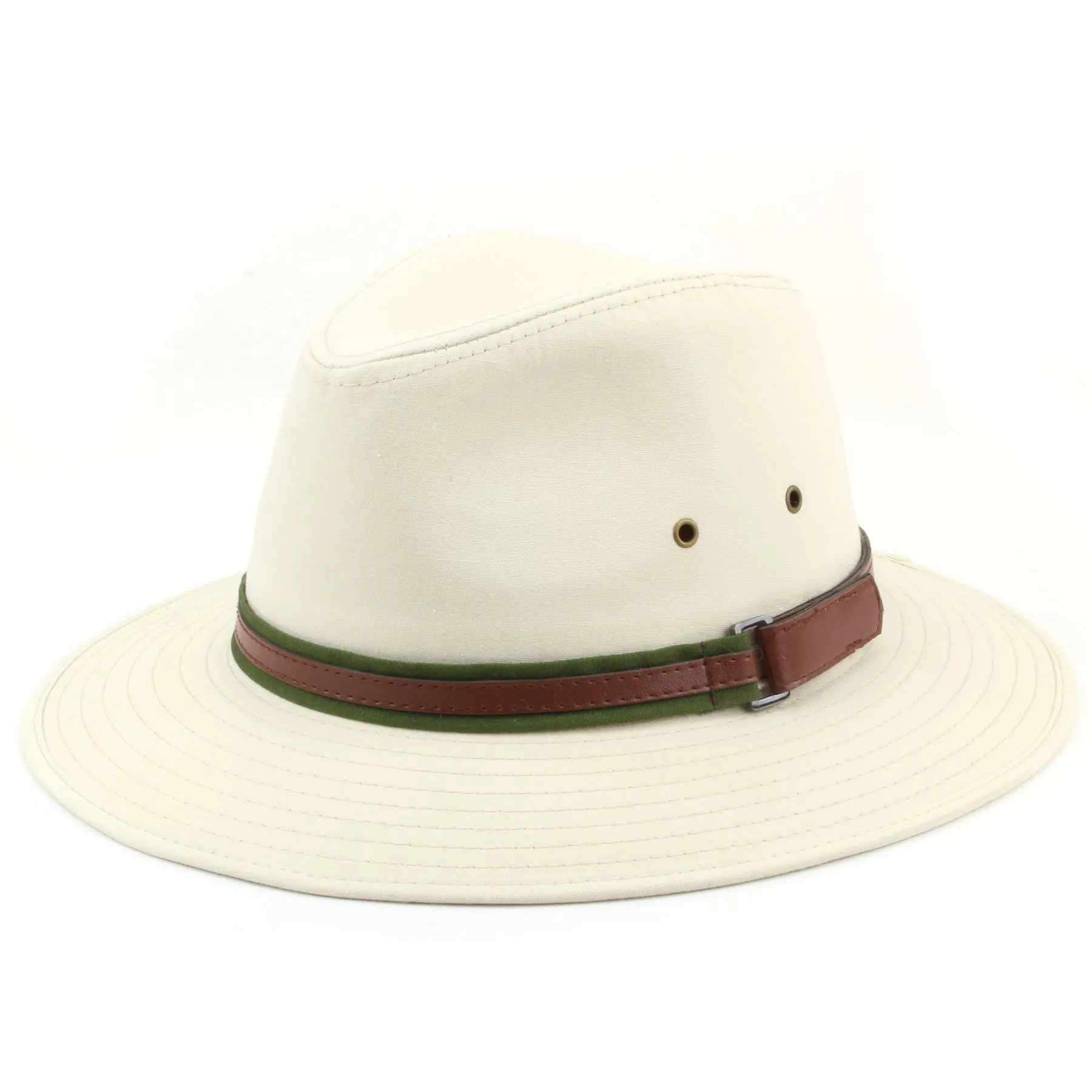 Cotton fedora hat with faux leather band - Beige