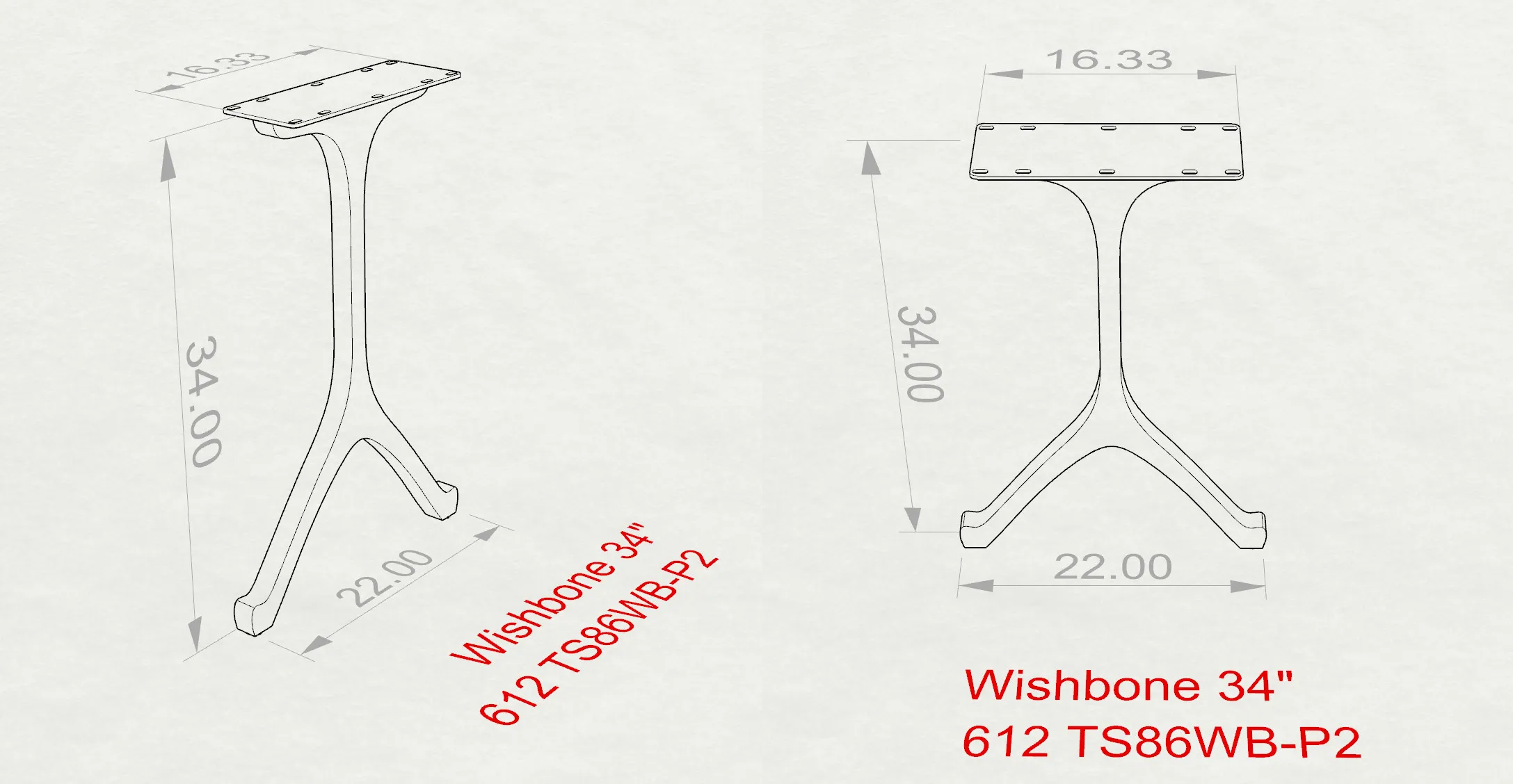 Counter Table Legs 612 Wishbone 34H for Dining Tabletop