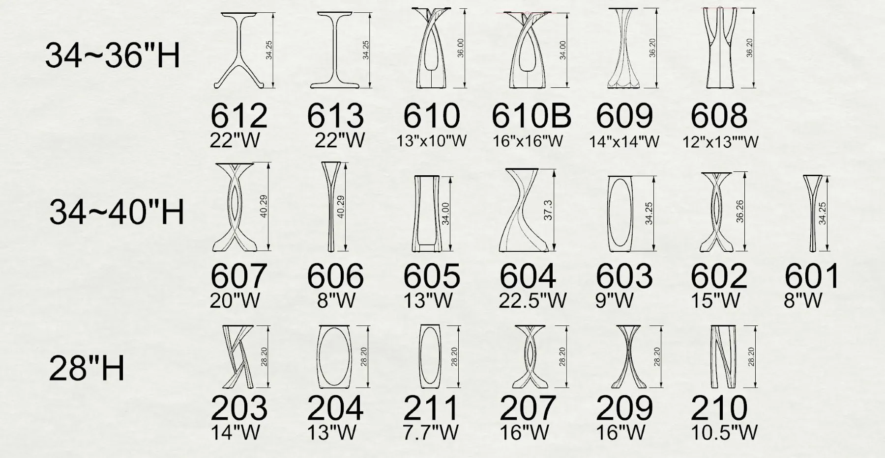 Counter Table Legs 612 Wishbone 34H for Dining Tabletop