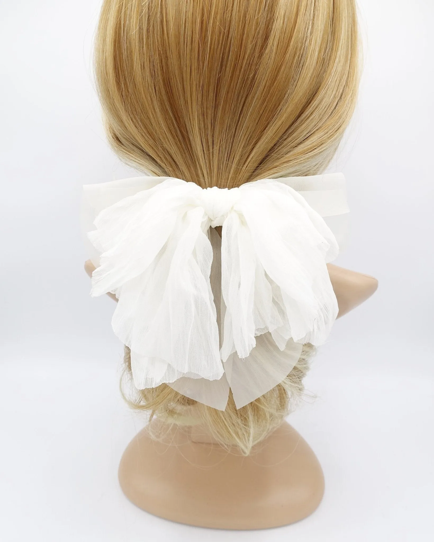 crinkled chiffon bow layered droopy hair bow women hair accessory