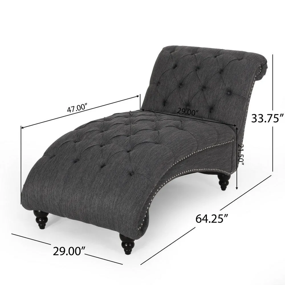 Curb Chaise Lounger, 64 Inch, Button Tufted Diamond Stitch, Charcoal Gray By Casagear Home