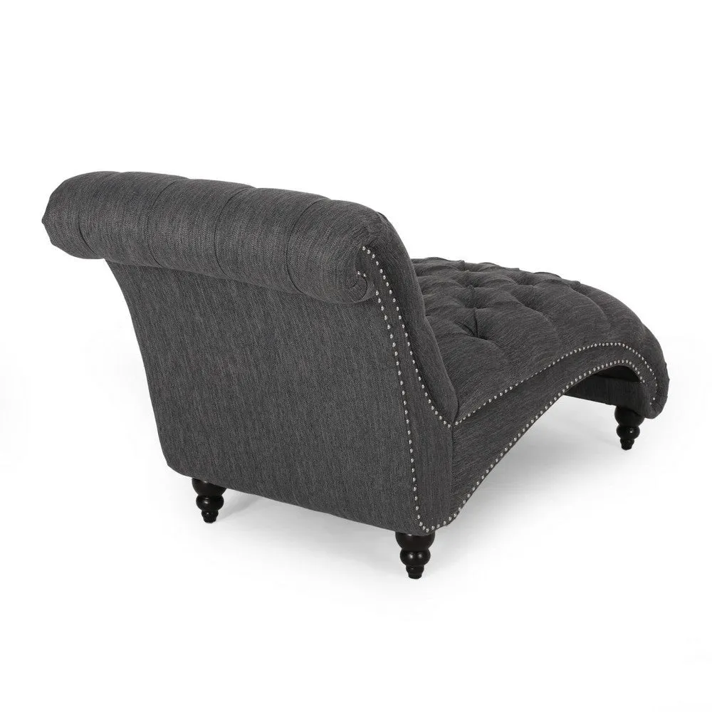 Curb Chaise Lounger, 64 Inch, Button Tufted Diamond Stitch, Charcoal Gray By Casagear Home