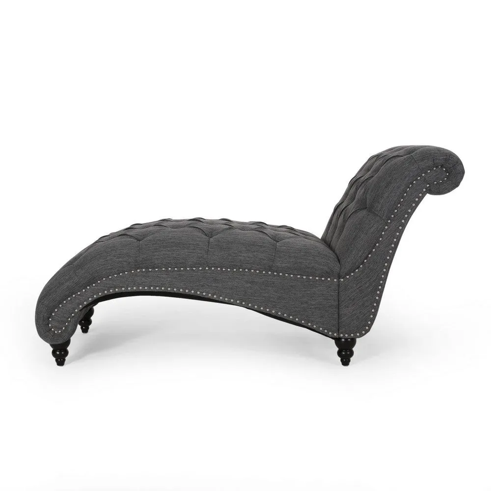 Curb Chaise Lounger, 64 Inch, Button Tufted Diamond Stitch, Charcoal Gray By Casagear Home