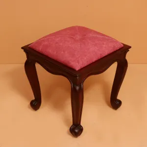 Dark Pink Classic Wooden Carved Stool