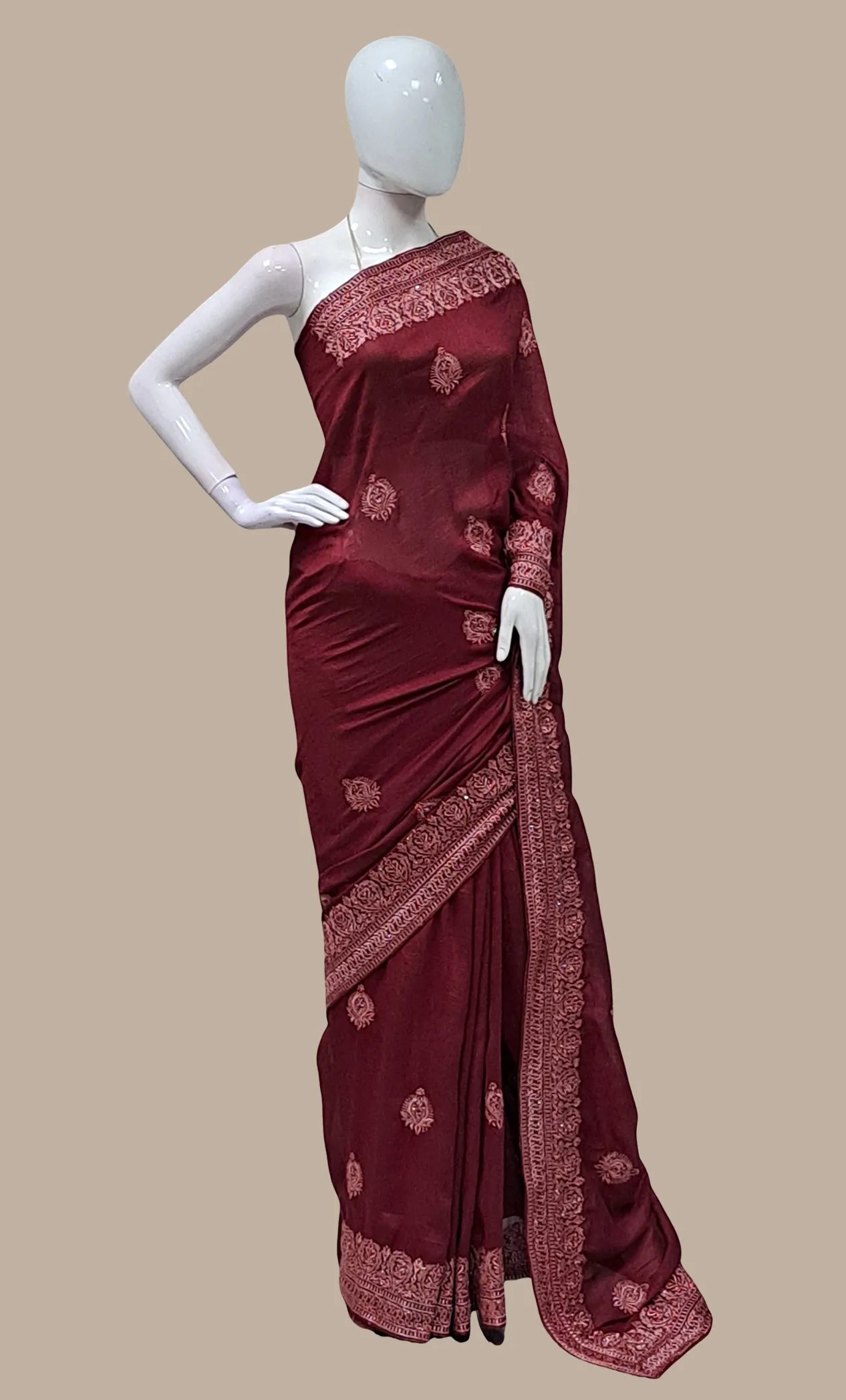 Deep Maroon Embroidered Sari