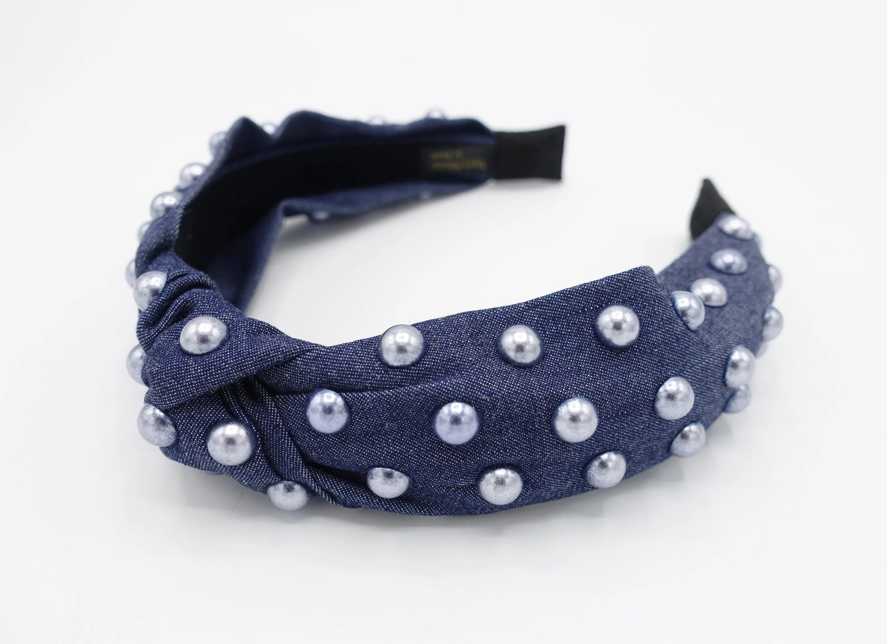 denim pearl embellished headband