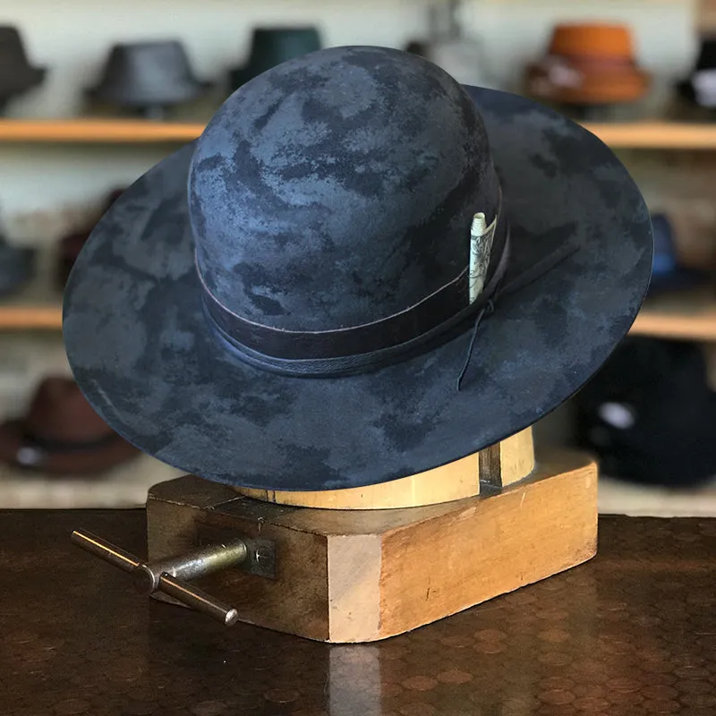 Distressed Fedora Bowler in Black