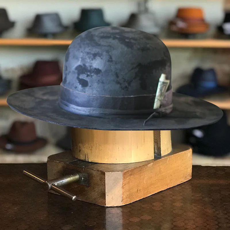 Distressed Fedora Bowler in Black