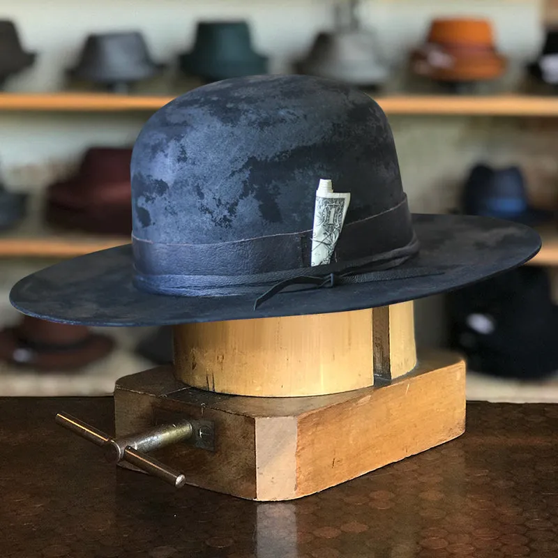 Distressed Fedora Bowler in Black