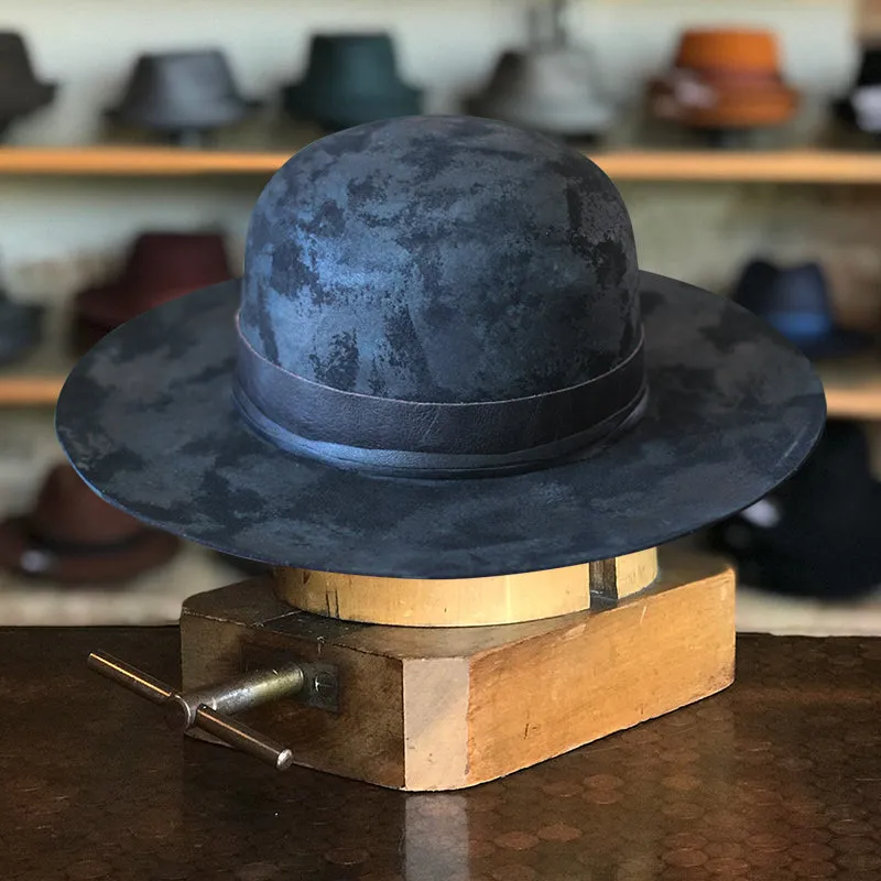 Distressed Fedora Bowler in Black