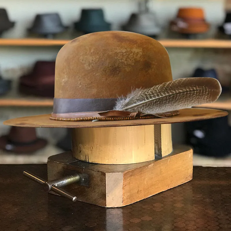 Distressed Fedora Bowler in Camel