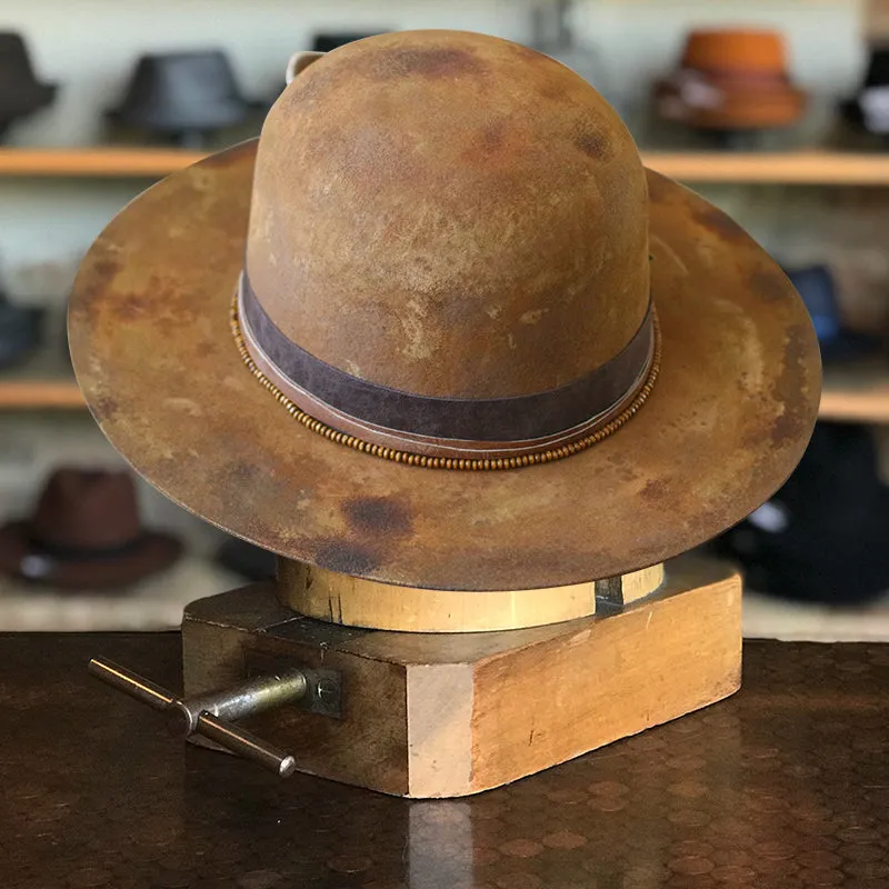 Distressed Fedora Bowler in Camel