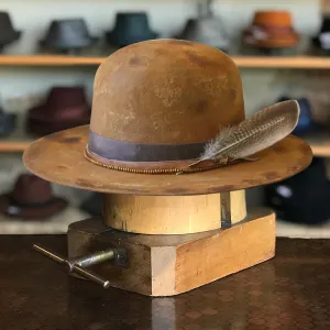 Distressed Fedora Bowler in Camel