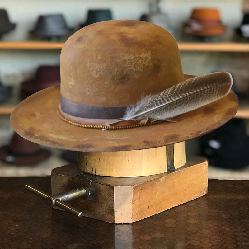 Distressed Fedora Bowler in Camel