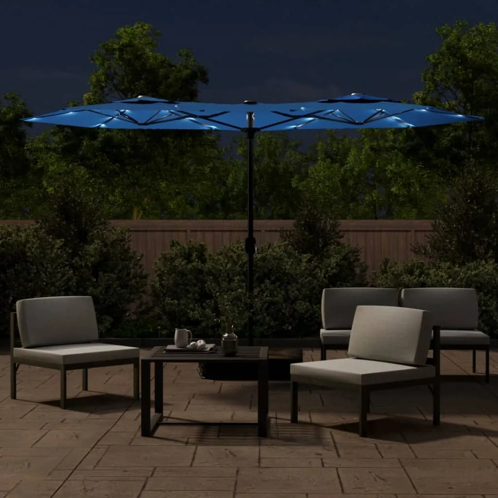 Double-Head Parasol with LEDs Azure Blue 316x240 cm