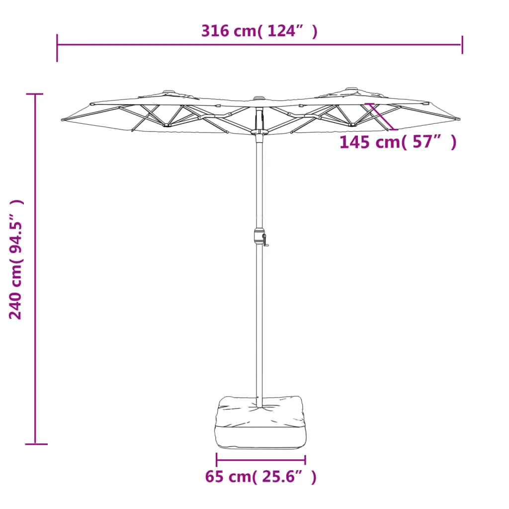 Double-Head Parasol with LEDs Azure Blue 316x240 cm