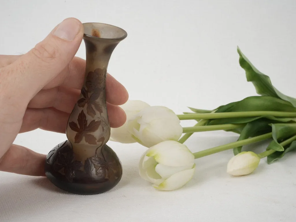 Early 20th Century Gallé Miniature Pâte de Verre Vase w/ Raised Floral Design 4¼"