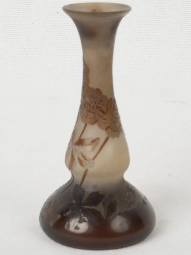 Early 20th Century Gallé Miniature Pâte de Verre Vase w/ Raised Floral Design 4¼"