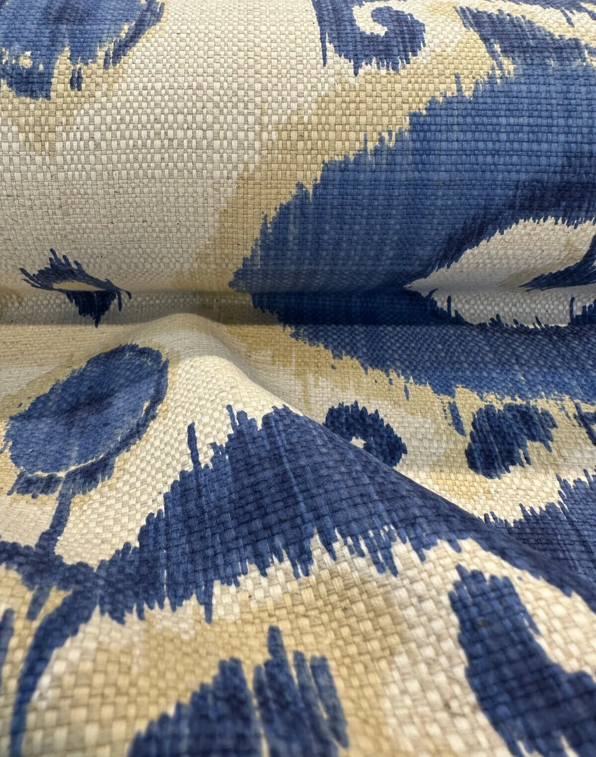 Egeo Azure Blue Ikat Linen Teflon Drapery Upholstery Fabric by the yard