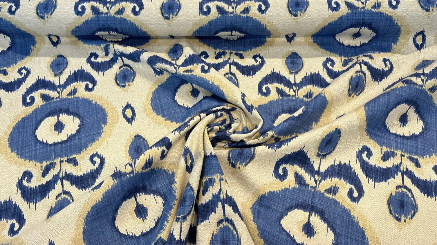 Egeo Azure Blue Ikat Linen Teflon Drapery Upholstery Fabric by the yard