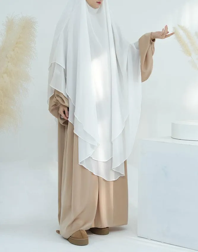 Extra Long Two-Layer Chiffon Khimar in White